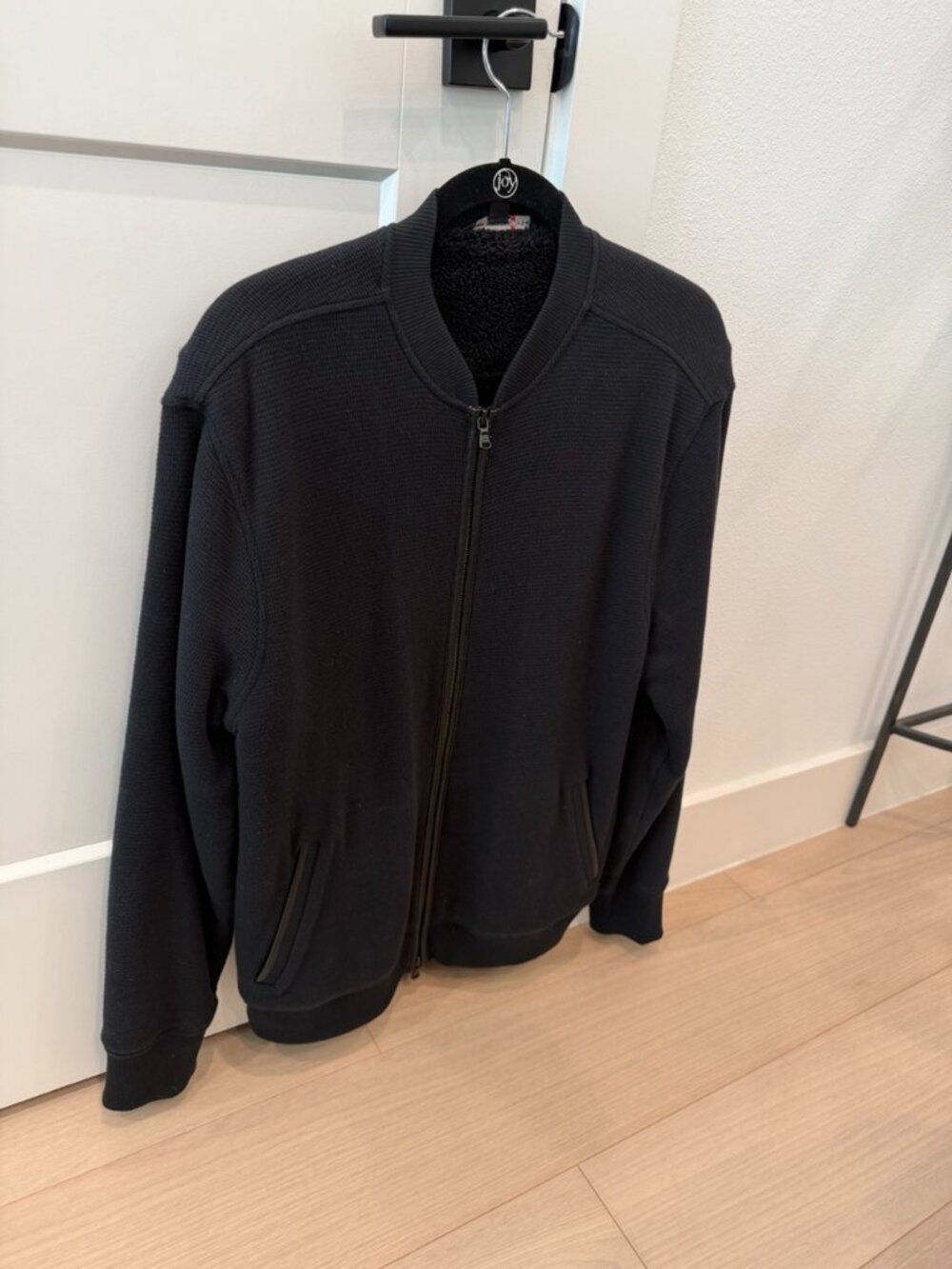 John Varvatos USA Zip Knit Bomber Sherpa Collar Black L
